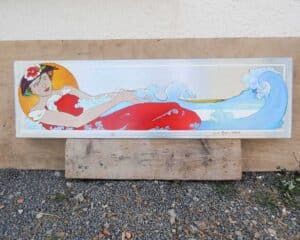 plateau en zinc avec peinture à la main d'une femme style art déco